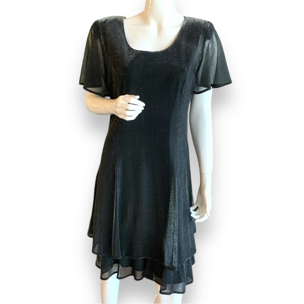 MOLLY MALLOY BLACK WITH SILVER SHIMMER COCKTAIL PARTY DRESS. WOMEN’S SIZE 12.